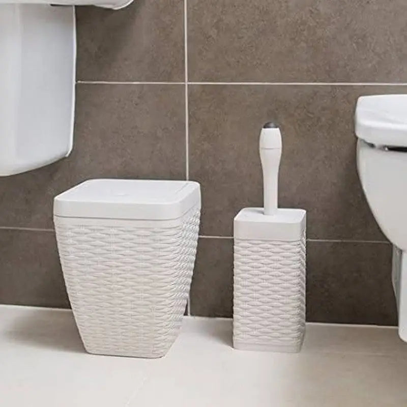 Addis Rattan Bathroom 5 Litre Bin & Toilet Brush Set - Grey