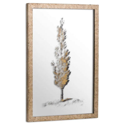 A/Q Metallic Brass Mirrored Pine Wall Art 40 x 60cm -