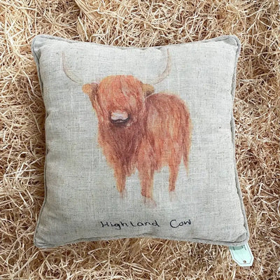 At Home In The Country - Highland Cow Linen Mix Cushion 12 x