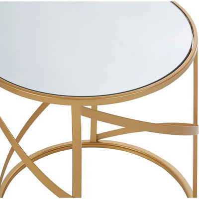 Avantis Gold Framed Round Mirror Tables - Set of 2 - Tables