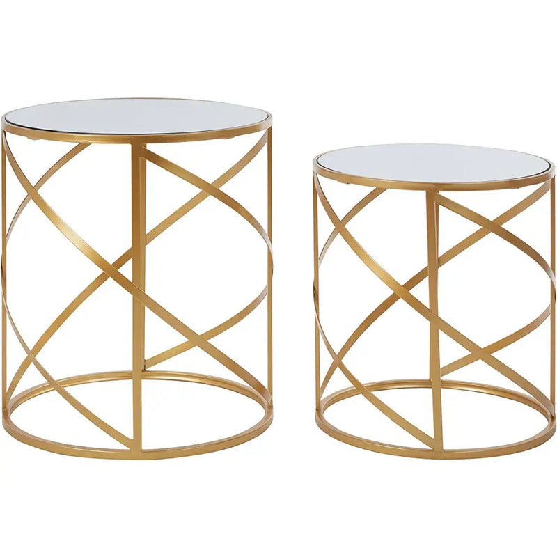 Avantis Gold Framed Round Mirror Tables - Set of 2 - Tables