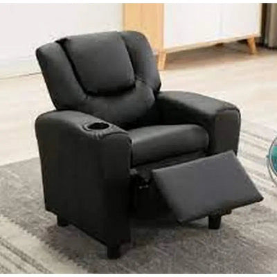 Black Leather Kids Reclining Seat With Cup Holder 16668BK -