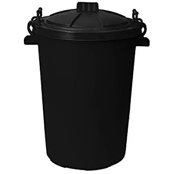 Black Plastic Dustbin With Clip on Lid - 50 / 85 / 110 Litre