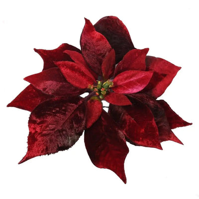 Burgundy Velvet Poinsettia Clip On Flower - Christmas