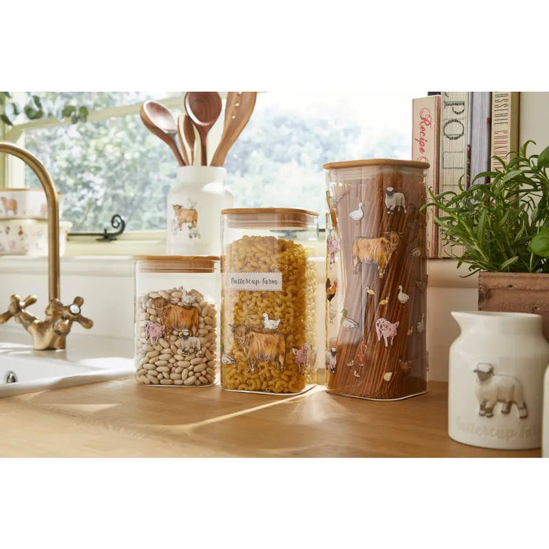 Buttercup Farm - 1.0Lt Glass Jar Push Bamboo Lid -