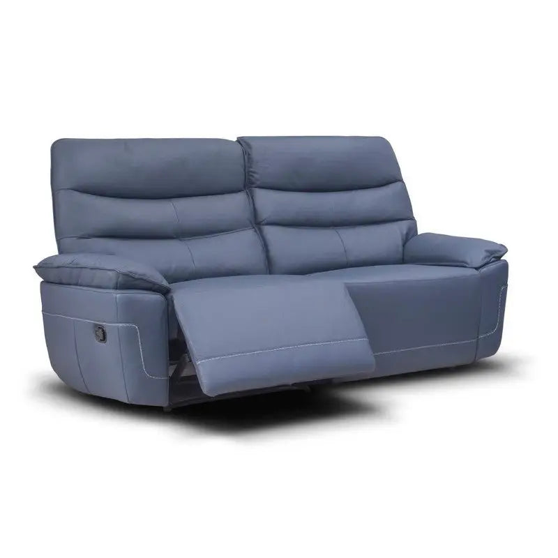 Cadis Full Leather Sofa Suite - Light Grey / Blue - Assorted