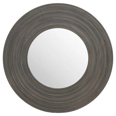 Circular Antique Grey Wooden Mirror 90cm - Mirrors