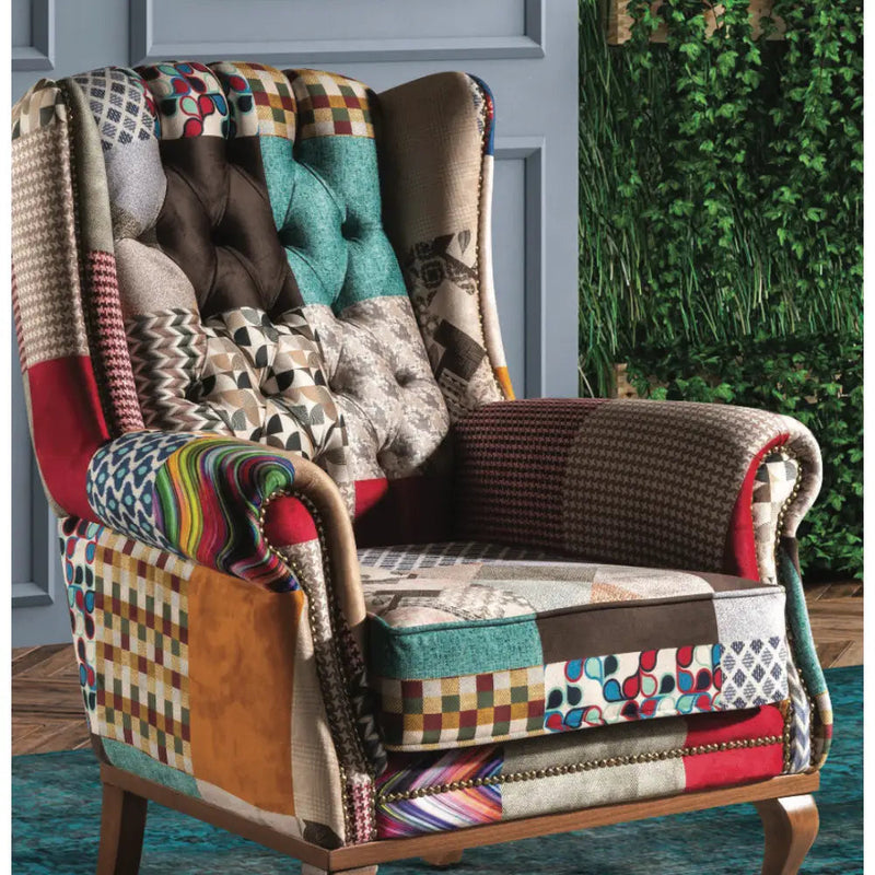 Clio Arm Chair - Patchwork Multi Colour / Grey - Occasional