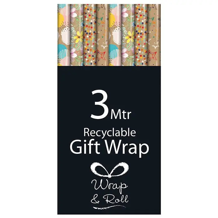 Craft 3 Meter Wrap & Roll Gift Paper 3Mx70cm (4 Designs -