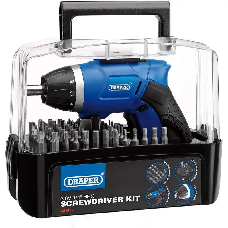 Draper Storm Force 3.6v Cordless Liion Battery Screwdriver Kit Inc