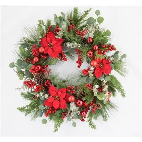 Enchante Luxury Red Poinsettia & Bauble Xl Wreath 81cm -