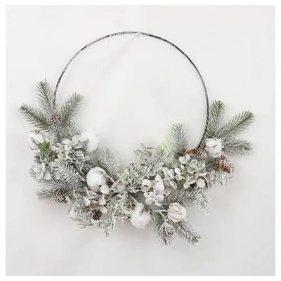Enchante Sparkled Cotton Wire Wreath 35cm - Christmas
