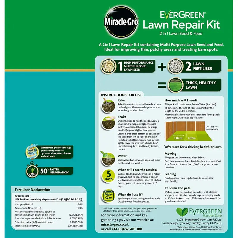 Evergreen Lawn Repair Grass Seed Kit 20M2 - 1kg - Home &