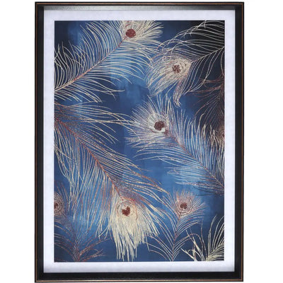 Framed Peacock Feather Picture 82 X 112cm - Artwork