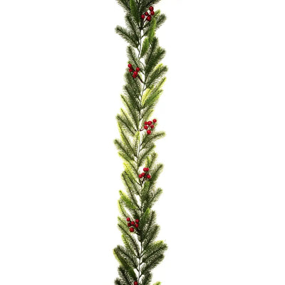 Fresh Pine and Red Berry Garland 1.8m - Seasonal & Holiday