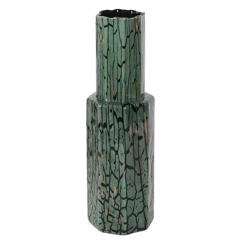 Green Marble Effect Hex Vase - 41 x 12 x 12cm - Vases