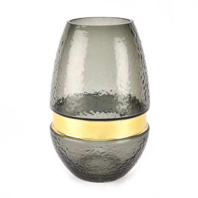 Hestia Smoke Vase with Electroplated Band - 22 / 30cm - 22cm