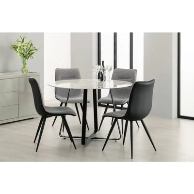 Mia White Ceramic Marble Round Dining Table Set Including 4