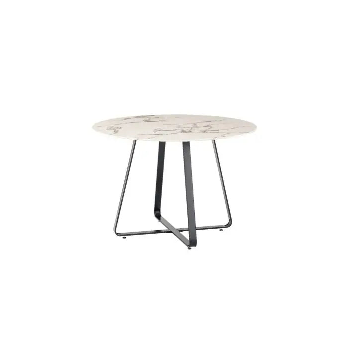 Mia White Ceramic Marble Round Dining Table Set Including 4