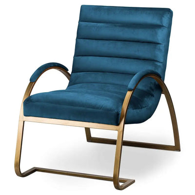 Navy & Brass Ribbed Ark Blue Chair 66x96x91cm