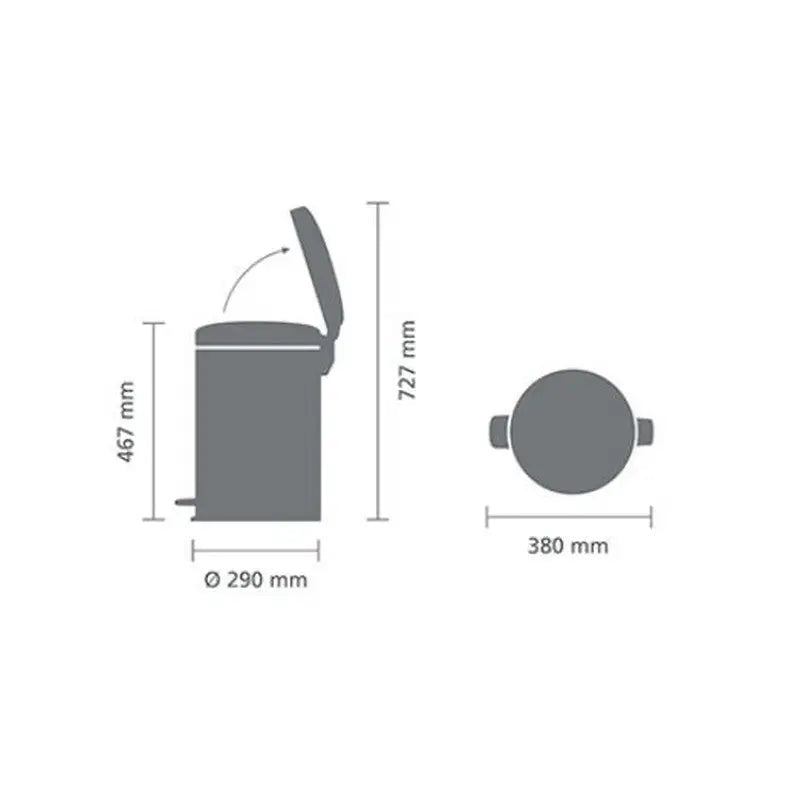 Newlcon Pedal Bin 20 Litre Plastic Bucket - Matt Steel -