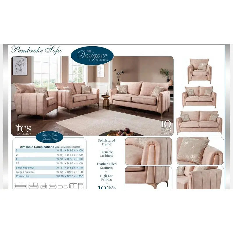 Pembrooke 3 + 2 Seater Sofa Set - Range Of Colour Styles