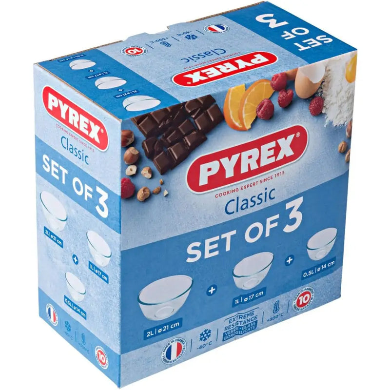 Pyrex 3 Piece Classic Bowl Set (0.5 + 1 + 2 Litre) - Glass