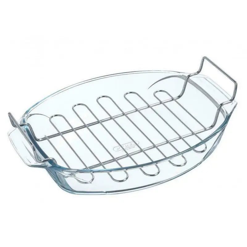 Pyrex Irresistible Glass Oval Deep Roaster With Rack 4 Litre