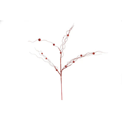 Red Wavy Glittered Branch With Balls 99cm - Seasonal &