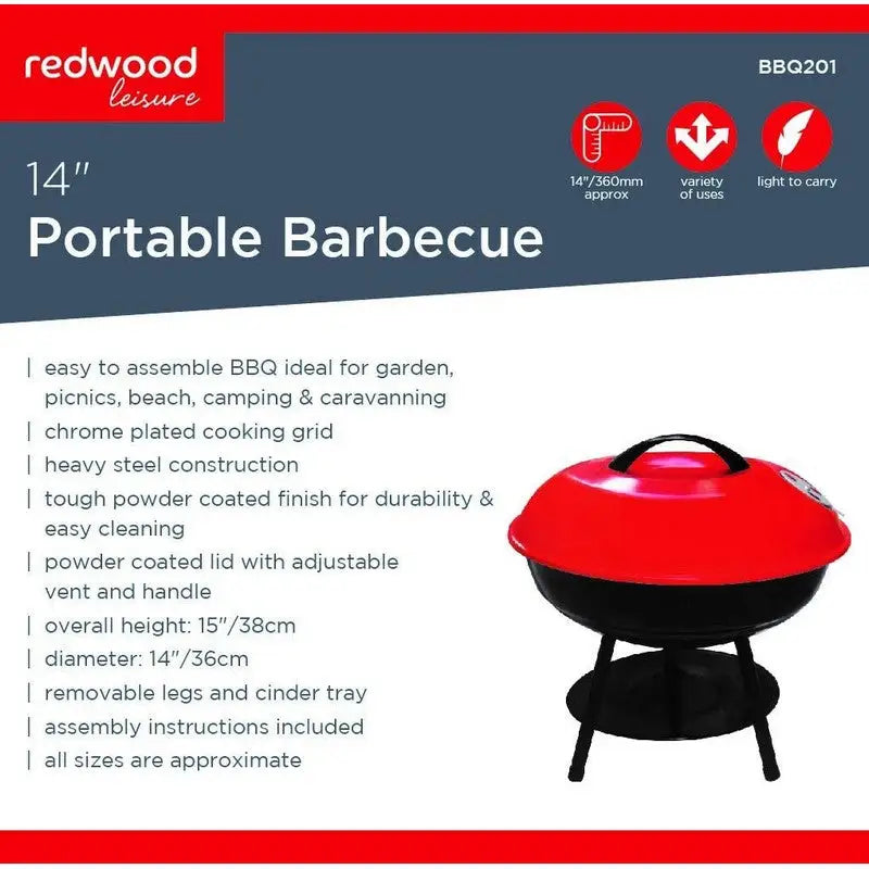 Redwood Leisure BBQ Portable Barbecue - 14 Inch - Outdoor