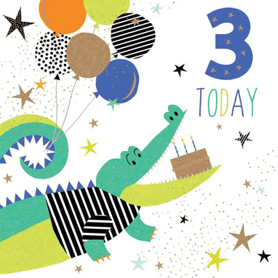 Sara Miller 3 Today Boy Croc Birthday Card - Giftware