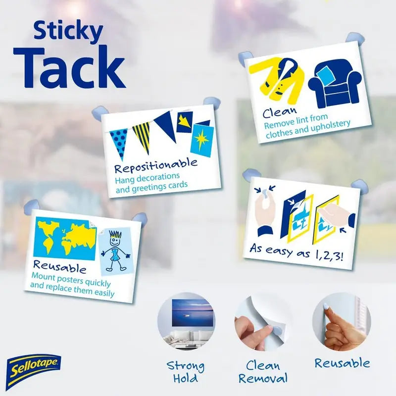 Sellotape Sticky Tack for Home & Office - Reusable Blue Tack