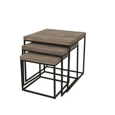 Set Of 3 Grey Mango Wood Tables50/43/36cm - Furniture