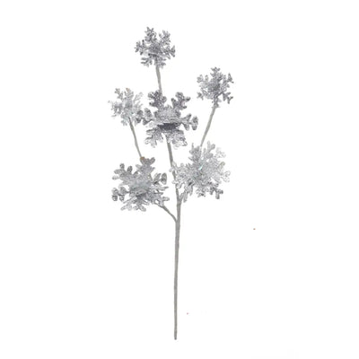 Silver Glitter Snowflake Stem 30cm - Seasonal & Holiday