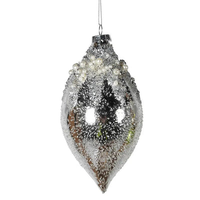 Silver Pearl Glass Finial Bauble - Seasonal & Holiday