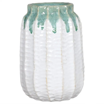 Small White & Green Vase 17 x 17 x 24cm - Homeware