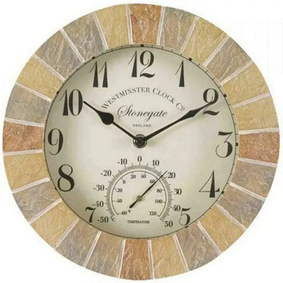 Stonegate Sandstone Wall Clock And Thermometer - 10 Inch -