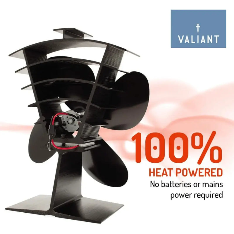 Valiant Premium Heat Powered Log Burner & Stove Fan - Black