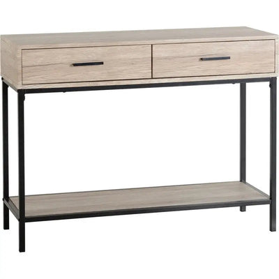 Warick Console Table Oak Effect With Black Frame - Furniture