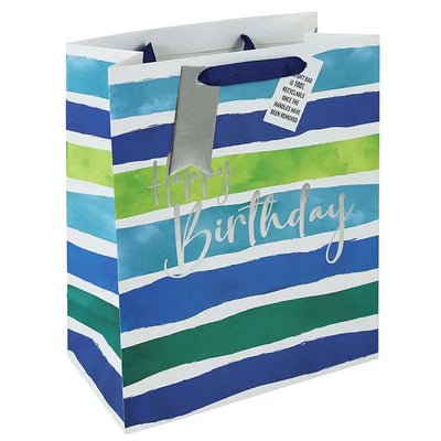 Watercolour Stripe Birthday Gift Bag Blue/Pink - Various