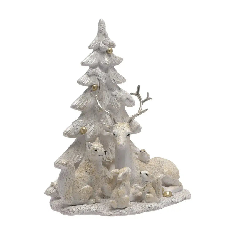 White Reindeer Squirrel & Rabbit Forest Figurine - Seasonal