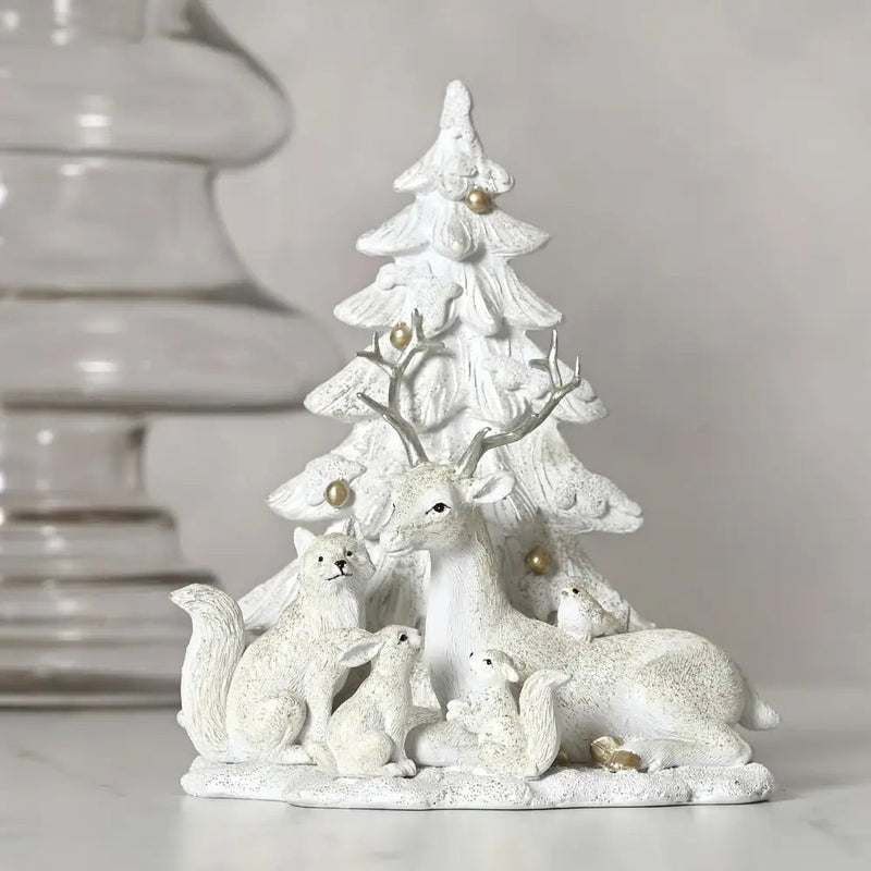 White Reindeer Squirrel & Rabbit Forest Figurine - Seasonal