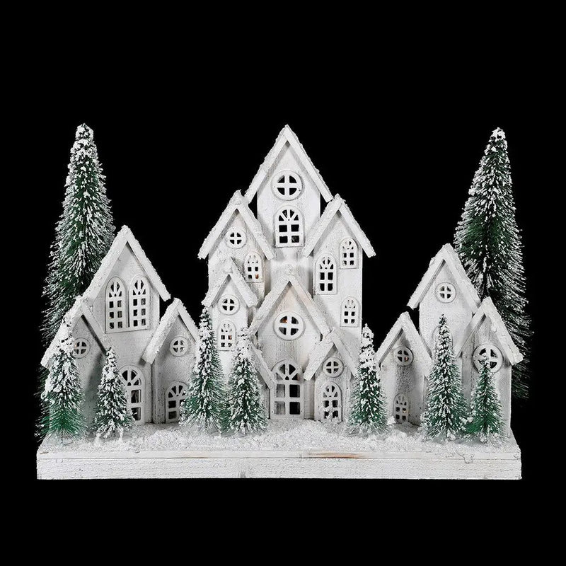 White Snowy Village Scene LED (L:65 x W:20 x H:50cm) -
