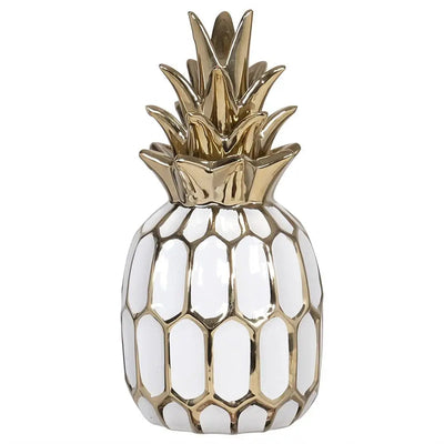 White With Gold Pineapple 12 x 12 x 28cm - Homeware