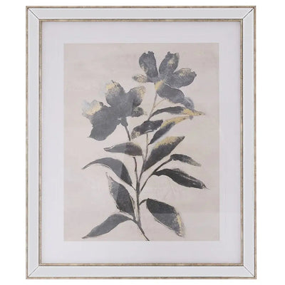 Wild Flower With Gold Leaf In Mirrored Frame 56x66cm -