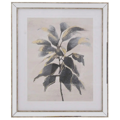 Wild Flower With Gold Leaf In Mirrored Frame 56x66cm -
