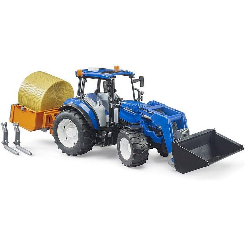 Bruder New Holland T5.120 With Frontloader & Bale Attachment