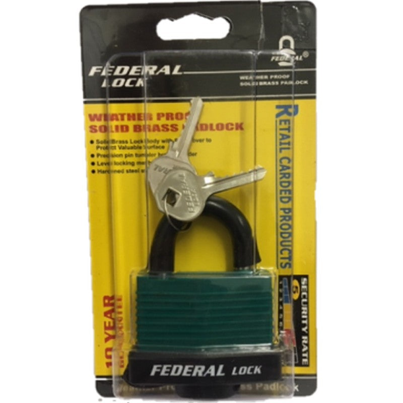 Federal Weatherproof Solid Brass Waterproof Padlock - 40mm or 50mm Available