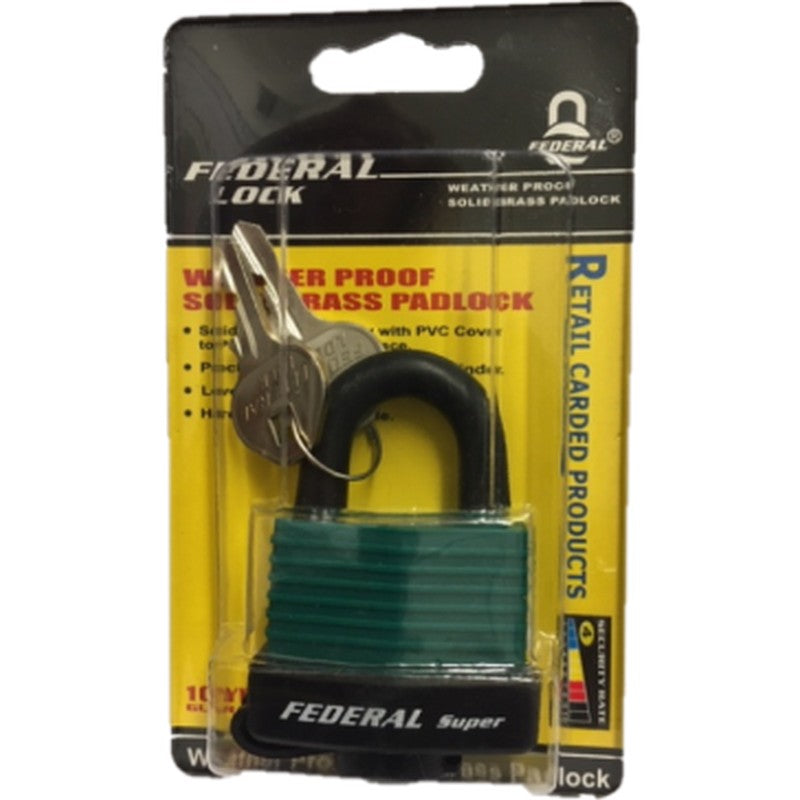 Federal Weatherproof Solid Brass Waterproof Padlock - 40mm or 50mm Available