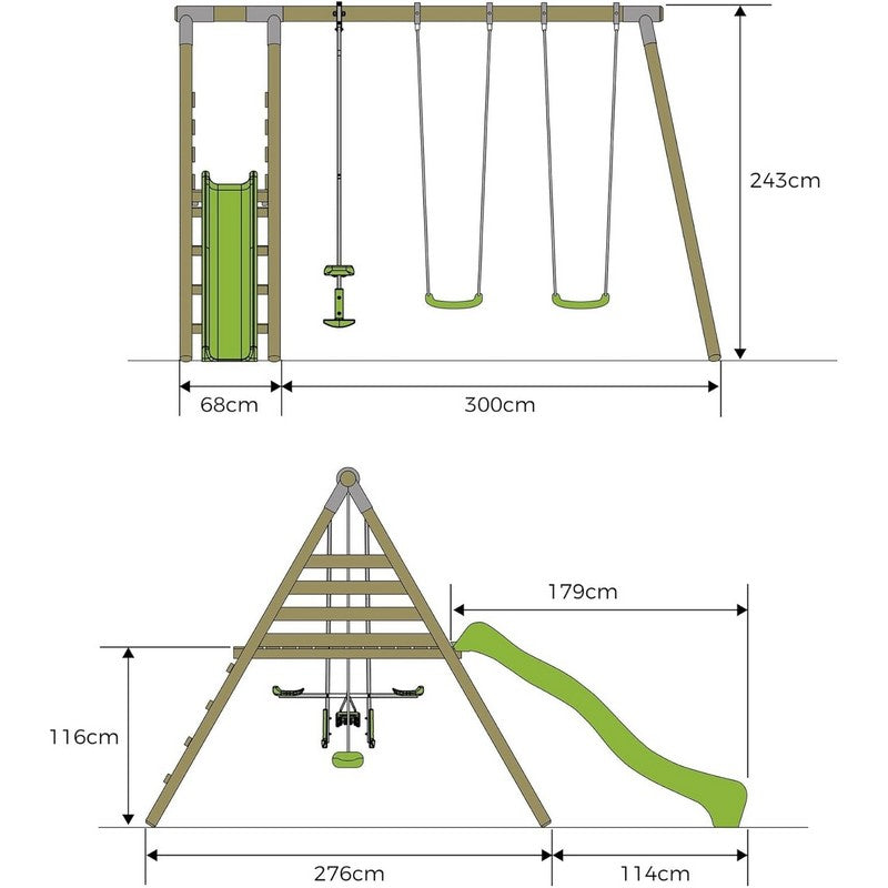 Knightswood Multi Play Swing Set - Inc Glider, 2 x Swings and 6ft Slide - L:368cm x W:388cm x H:242cm
